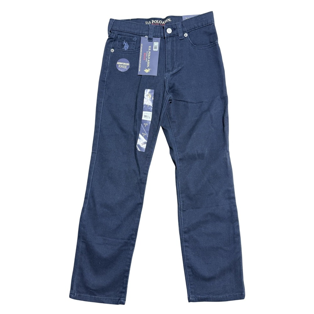 US Polo Assn Pants Boys 7 Navy Straight Twill 5 Pocket Reinforced Knee School